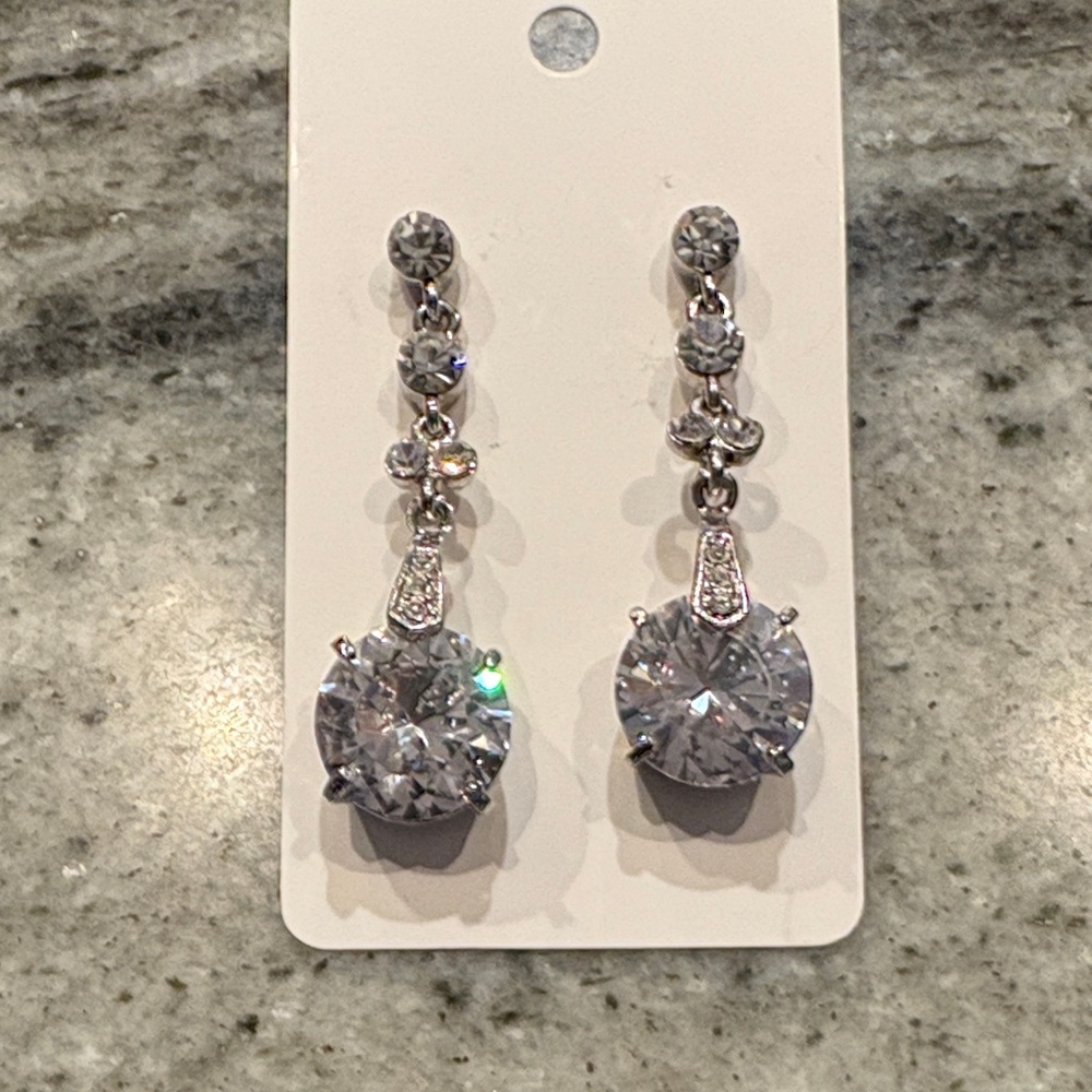 Gorgeous Large Rhinestone Silver Drop Earrings - Major BLING!